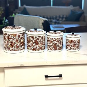 Fancipans Vintage Enamelware Canister Set of 4 | 1970s Kitchen Canisters | MCM